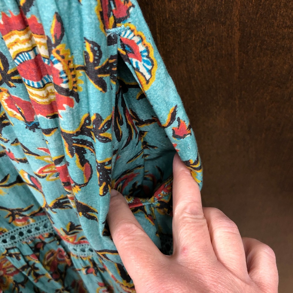 Sundance Maxi Dress Womens Medium Teal Floral Silk Blend Boho Ruffle Tiered - Picture 8 of 10